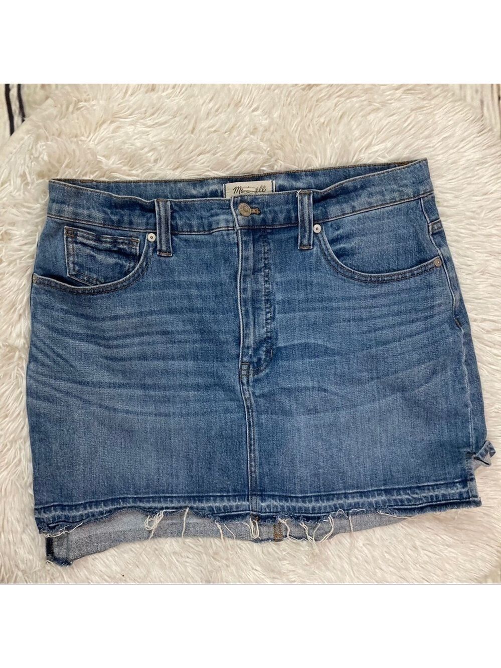 MADEWELL Light Blue Denim Skirt With Raw Hem